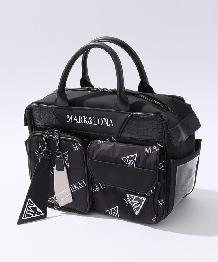 新品2025年【マークアンドロナ】刻印ロゴ カーボンエナメルボストンバッグ 黒 新品2025年【マークアンドロナ】刻印ロゴ カーボンエナメルボストン