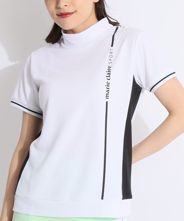 新品　マリクレールゴルフ　セットアップ　モックネック　半袖シャツ　スカート　M marie claire GOLF マリクレール ニットシャツ レディース 半袖