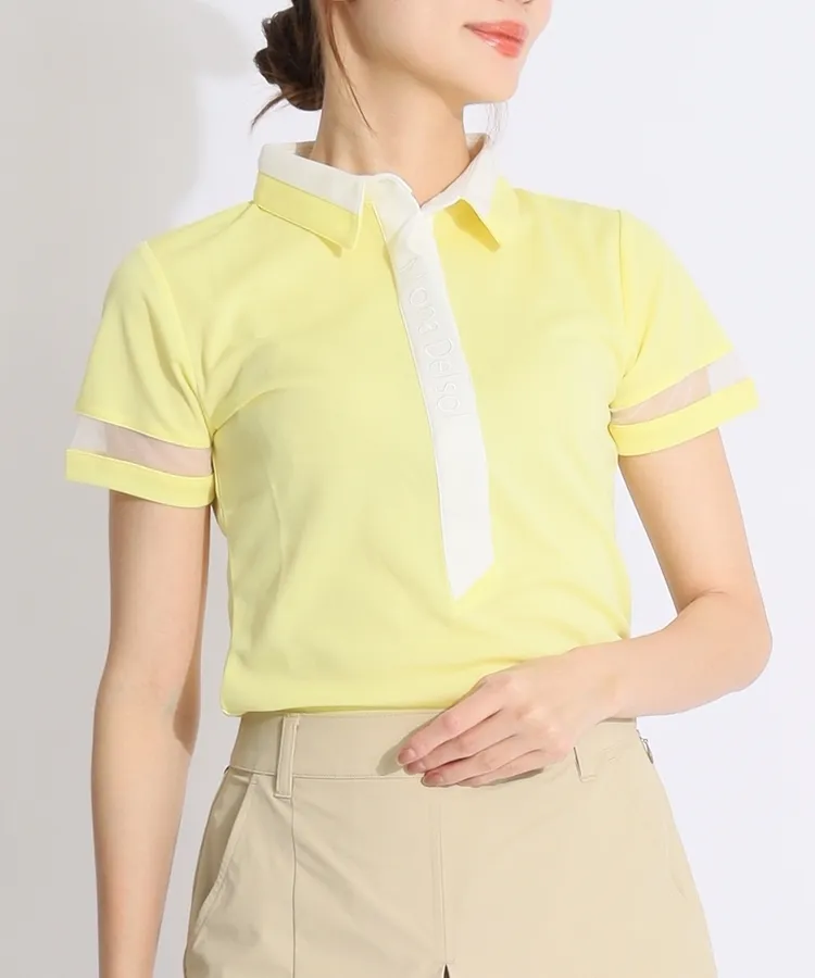 モナデルソル MD ネクタイ風バイカラー半袖ポロシャツ レディース