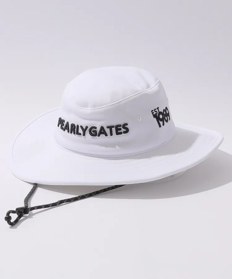 PEARLY GATES■共用 配色 レタリング 刺繍 支社 バケットハット PEARLY GATES スパングル刺繍 ハーフ バケットハット