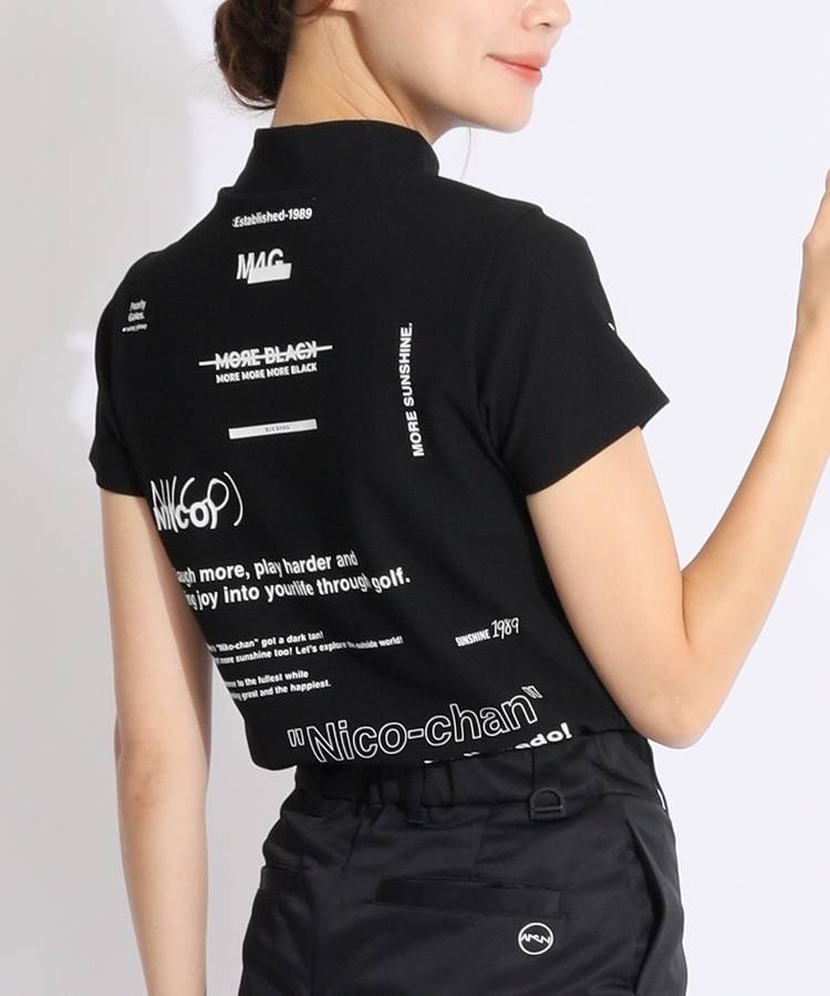 PG 【速乾UV】バックランダムロゴモックネック半袖カットソー