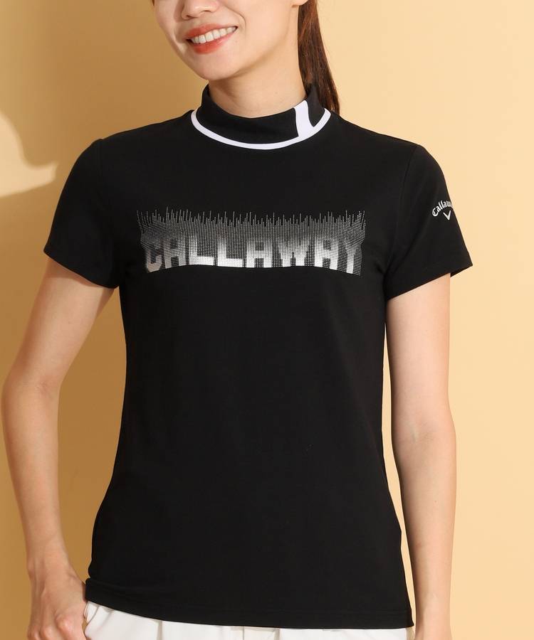 CA 【ストレッチ】シャドウロゴプリントモックネック半袖カットソー