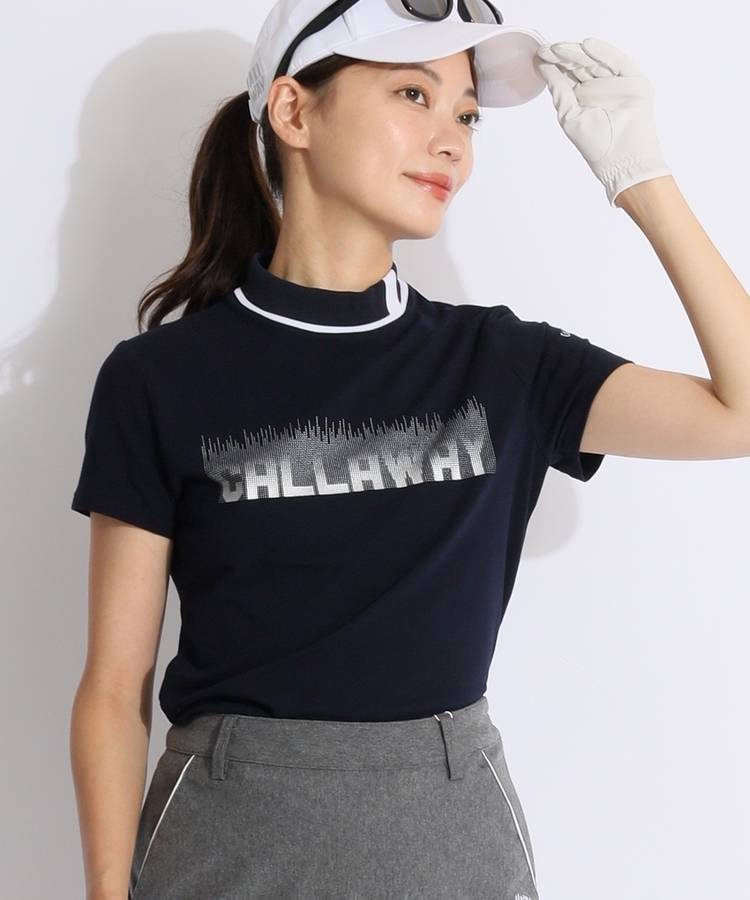 CA 【ストレッチ】シャドウロゴプリントモックネック半袖カットソー