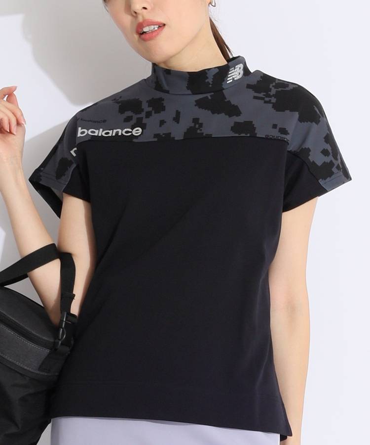NB 【ストレッチUV】デジタルプリントモックネックフレンチスリーブカットソー
