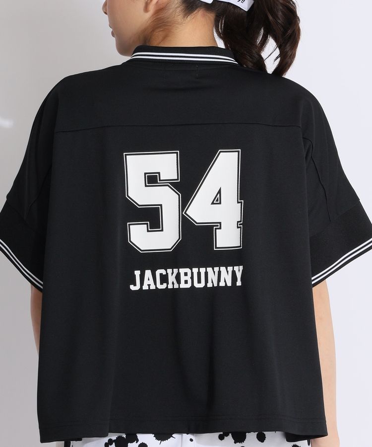 サイズ：1 JACK BUNNY ジャックバニー  半袖ポロシャツ 総柄 ブラック系 [240101377110] ゴルフウェア レディース ストスト Jack Bunny!! ジャックバニー 半袖ポロシャツ 白×黒 ボーダー