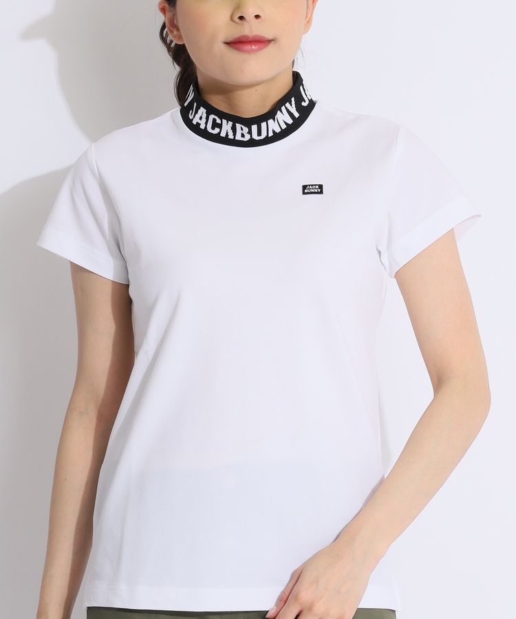 【ジャックバニー】2024年ロゴネームデザイン 半袖ゴルフモックネックシャツM ジャックバニー JB ジャガードロゴモックネック半袖カットソー