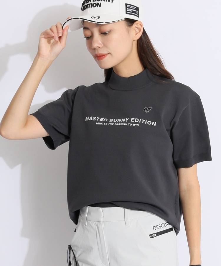 MB バックロゴラインモックネック半袖ニット