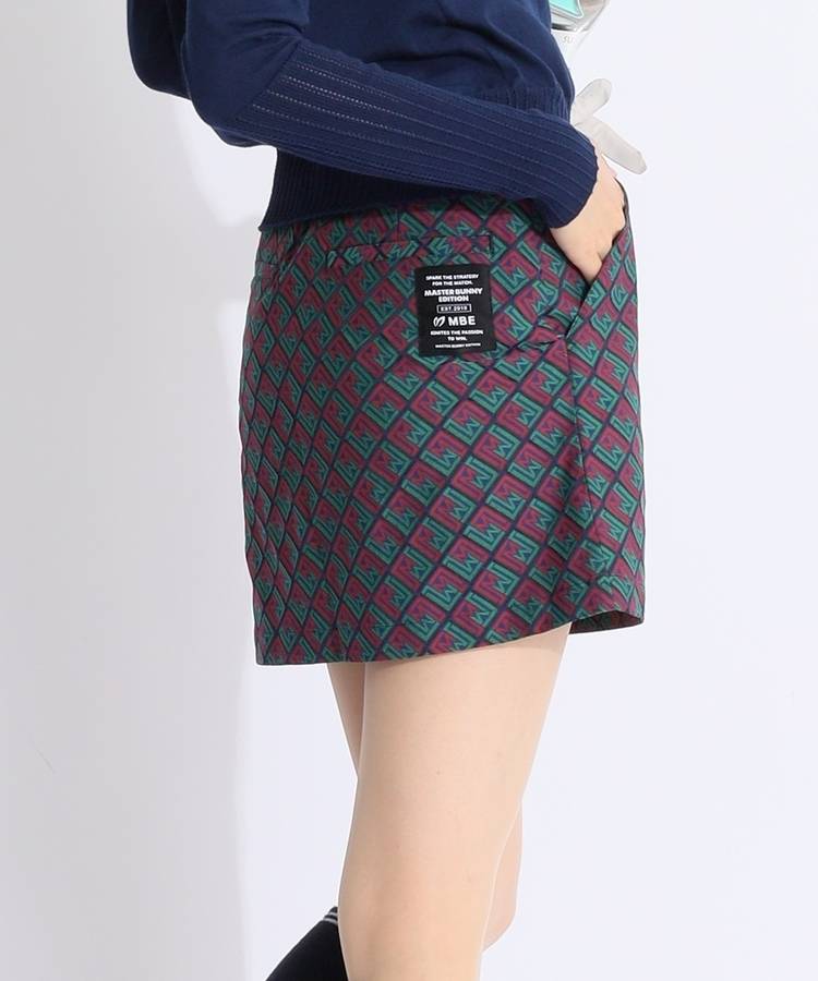 MB 【ストレッチ】ジャガード総柄ロゴ台形スカート