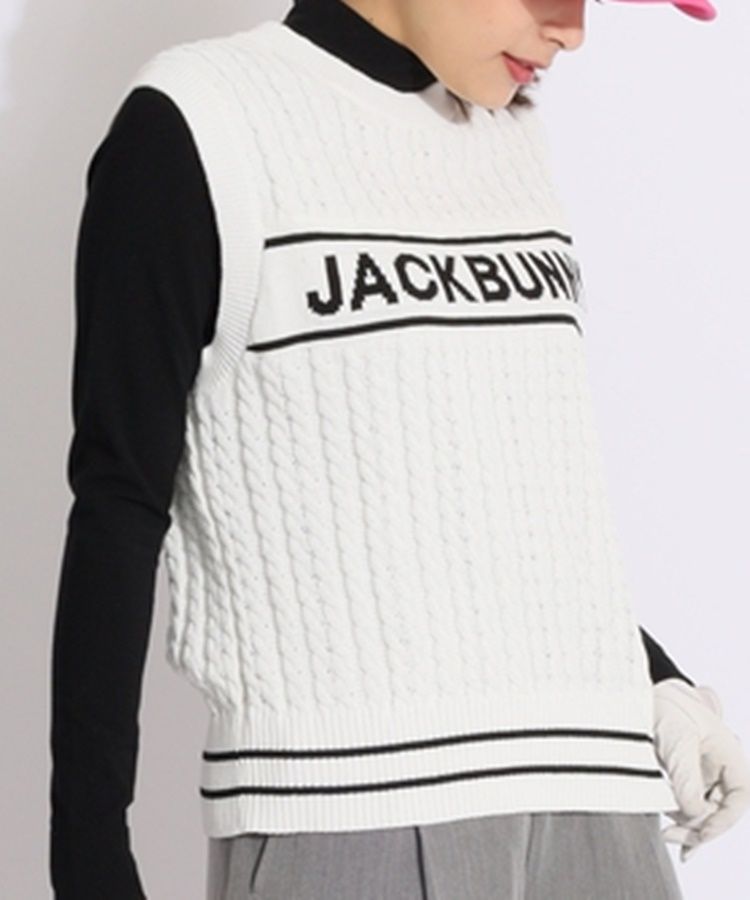 Golf⛳️ 超美品 ジャックバニー ニットベスト ケーブル編み ジャックバニー JB ケーブル編みジャガードロゴニットベスト