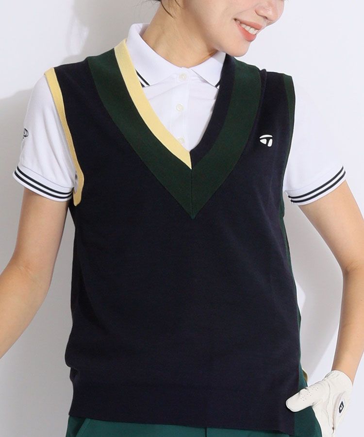 TaylorMade ベスト テーラーメイドゴルフ TG 【保温ストレッチ】配色切替Vネック