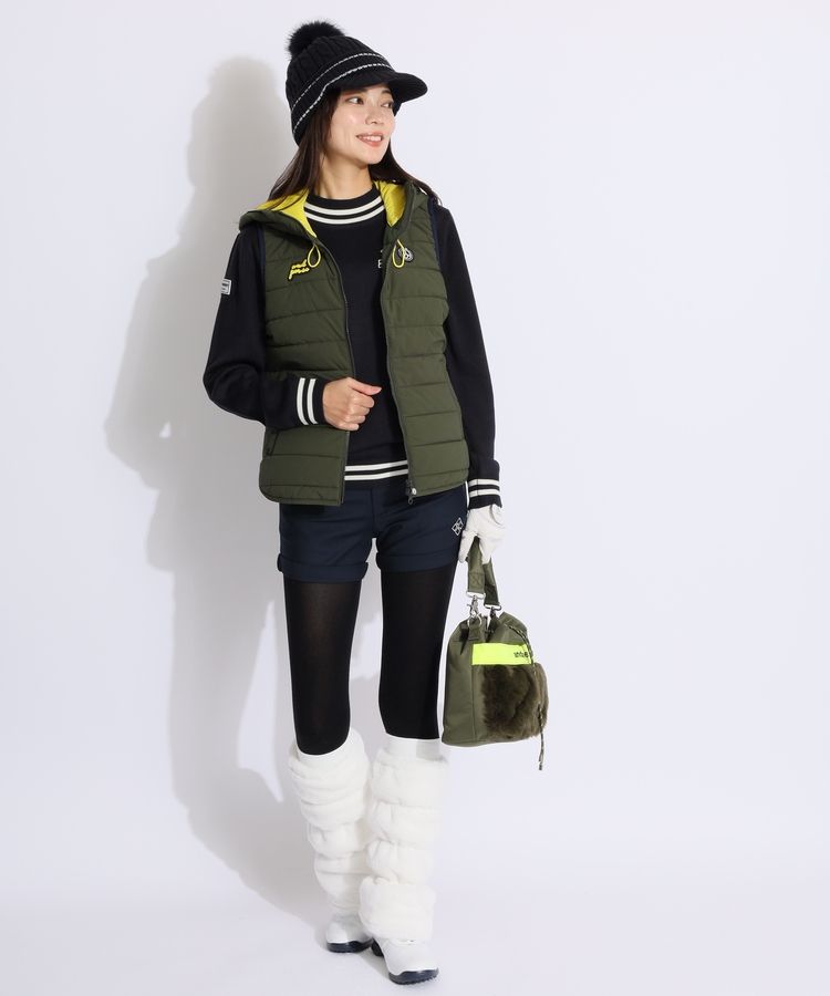 キャロウェイ CA ポンポン付きラメラインケーブル編みニットキャップ