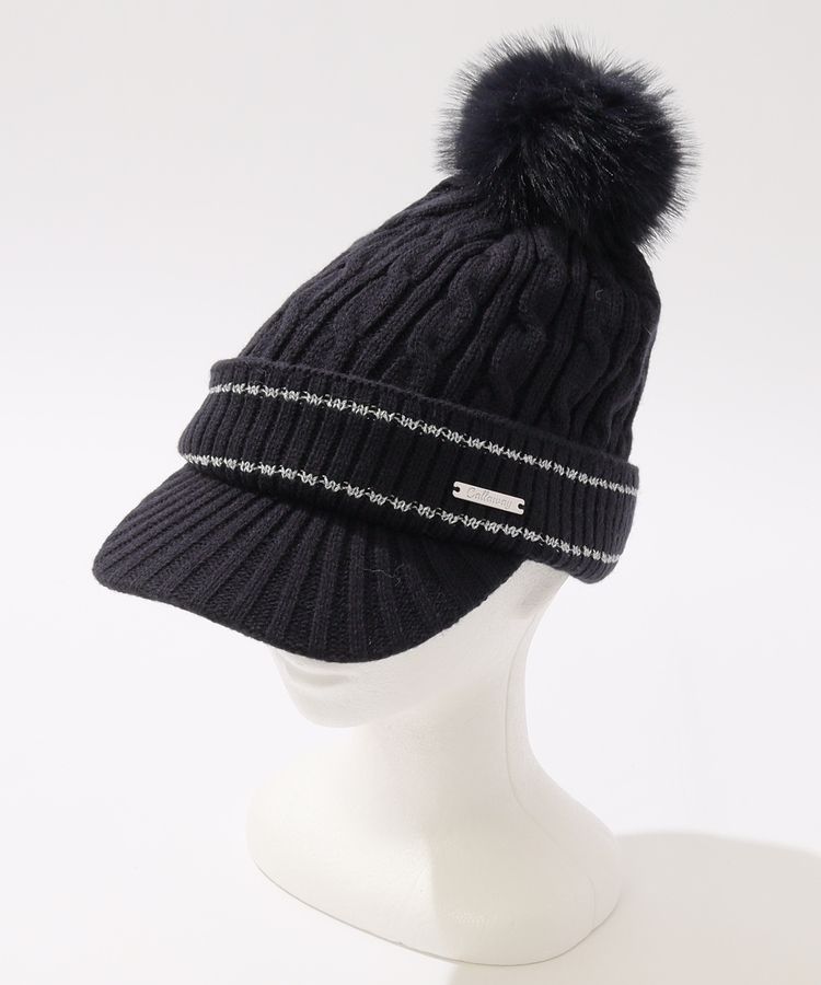 キャロウェイ CA ポンポン付きラメラインケーブル編みニット