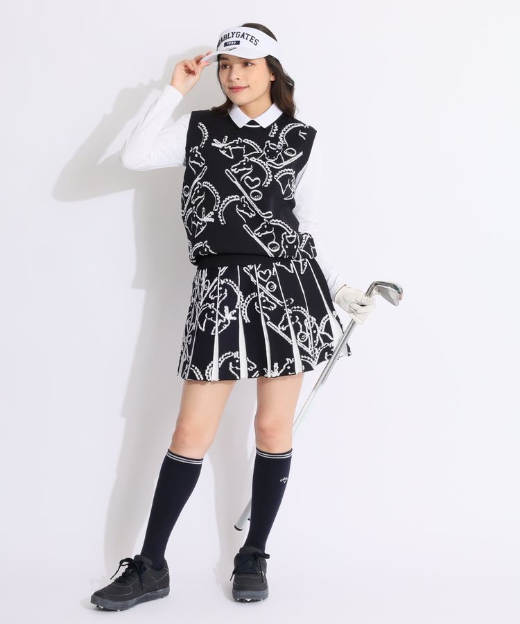 パーリーゲイツ PG 線画馬柄ジャガードクルーネックニットベスト
