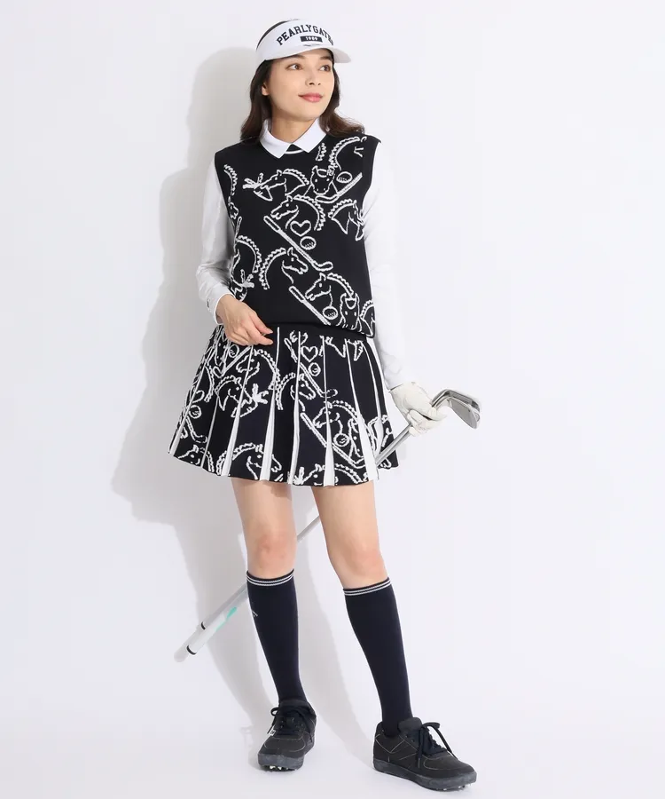 パーリーゲイツ PG 線画馬柄ジャガードクルーネックニットベスト