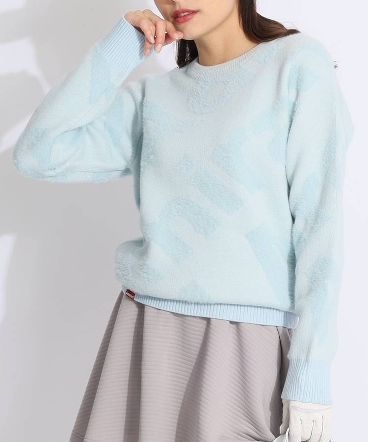 AM バイアスロゴジャガードクルーネックニット