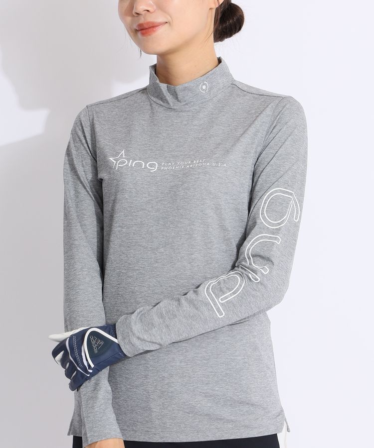 ピン PN 【速乾】ラメロゴ長袖モックネックカットソー レディース