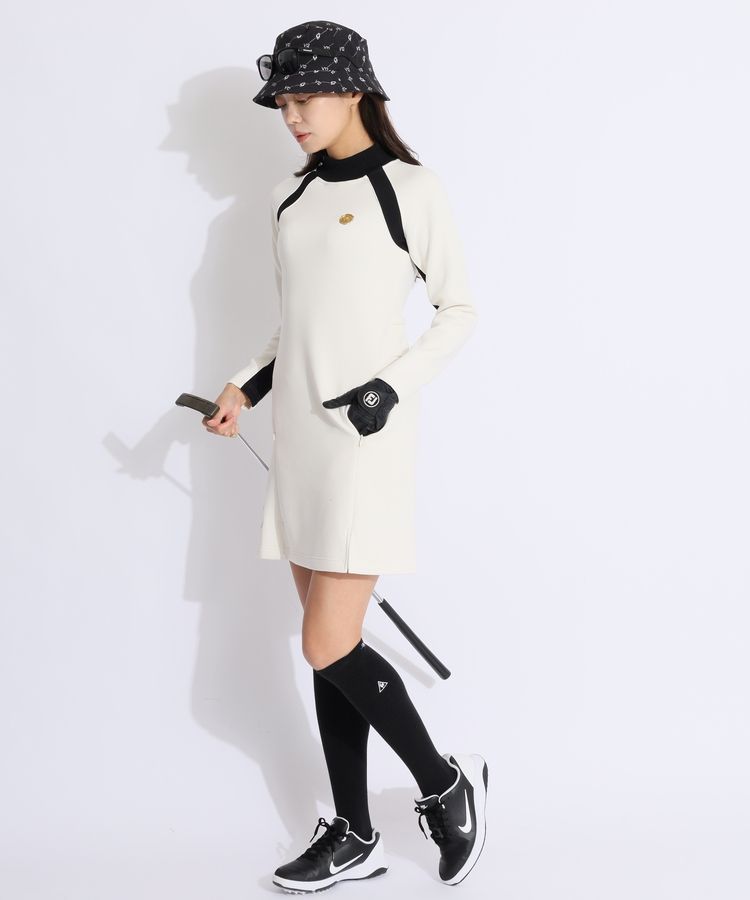 マーク＆ロナ ML 配色ラインリブスタンドネックダンボールワンピース