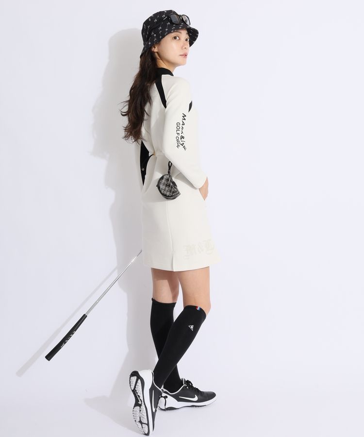 マーク&ロナ　ゴルフウェア　ワンピース マーク＆ロナ ML 配色ラインリブスタンドネックダンボールワンピース