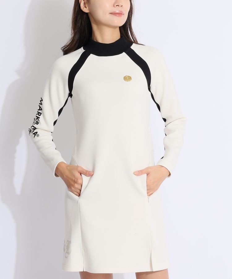 マーク＆ロナ ML 配色ラインリブスタンドネックダンボールワンピース