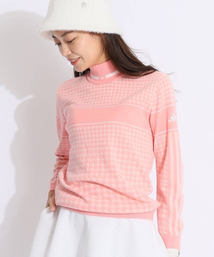 AG 千鳥格子センターラインスタンドネックニット