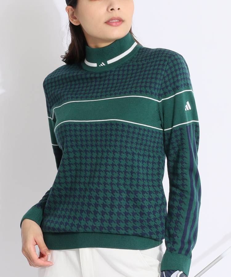 アディダスゴルフ AG 千鳥格子センターラインスタンドネックニット
