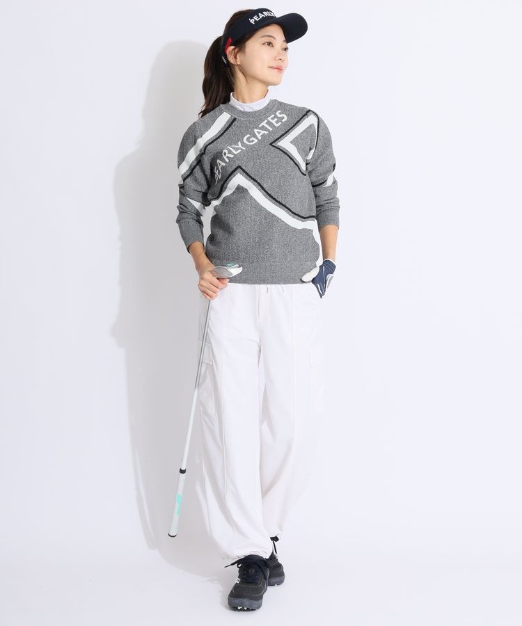 パーリーゲイツ PG ピンストライプジャガードクルーネックニット