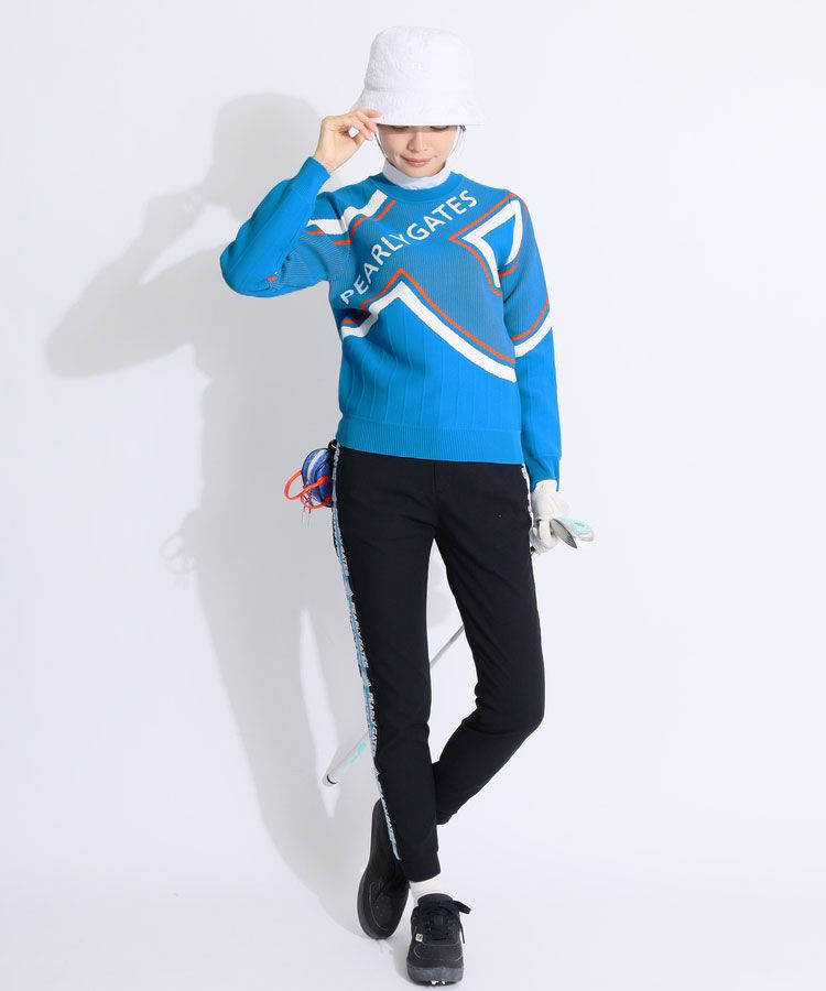 パーリーゲイツ PG ピンストライプジャガードクルーネックニット