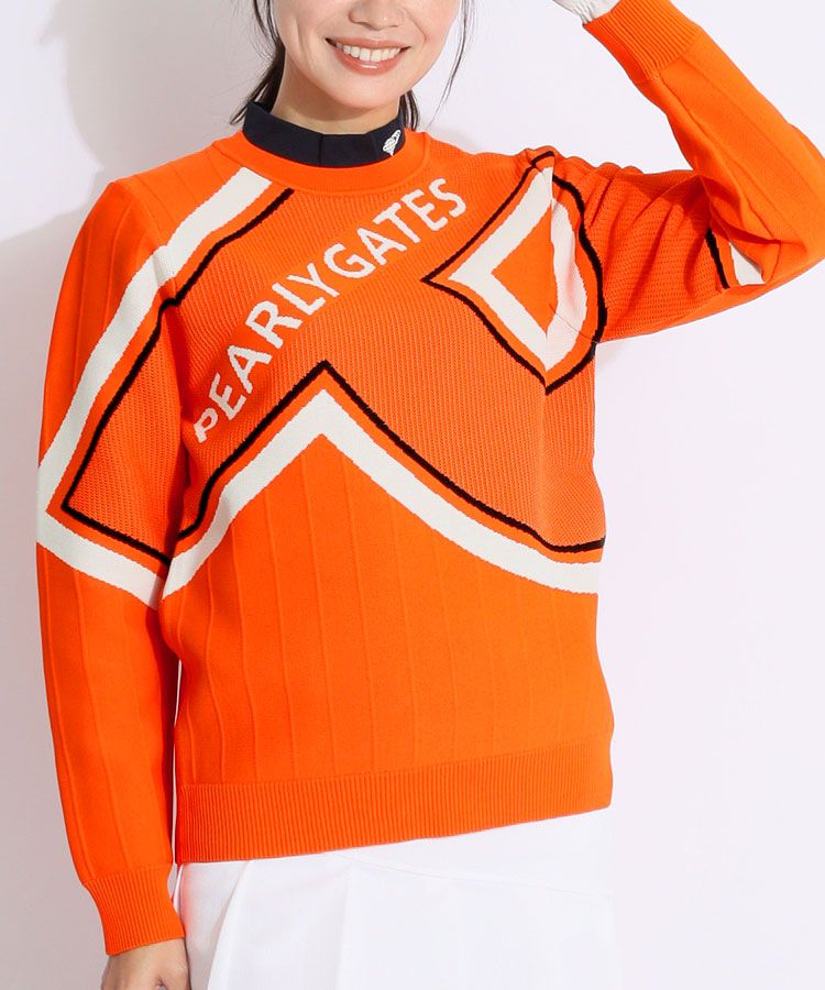 パーリーゲイツ PG ピンストライプジャガードクルーネックニット