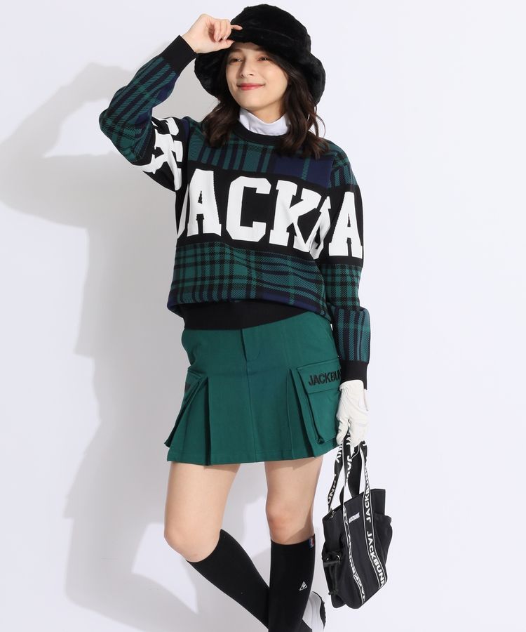ジャックバニー JB グレンチェック柄ビッグロゴクルーネックニット