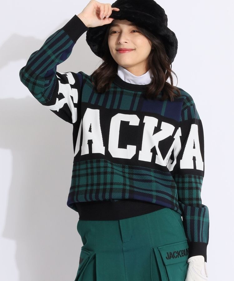ジャックバニー JB グレンチェック柄ビッグロゴクルーネックニット