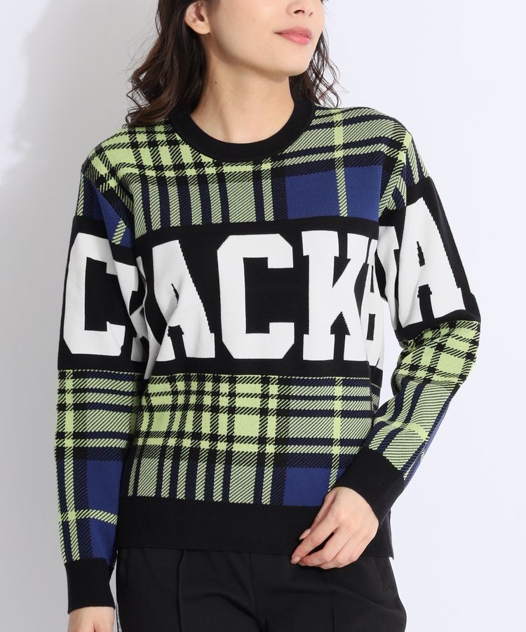 ジャックバニー JB グレンチェック柄ビッグロゴクルーネックニット