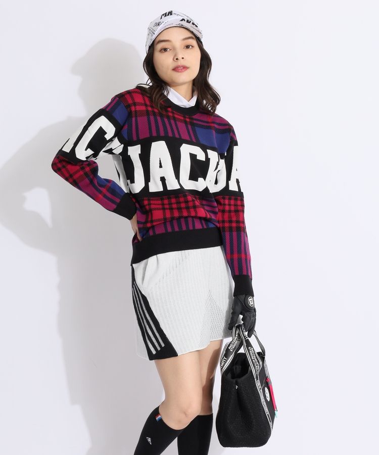 ジャックバニー JB グレンチェック柄ビッグロゴクルーネックニット