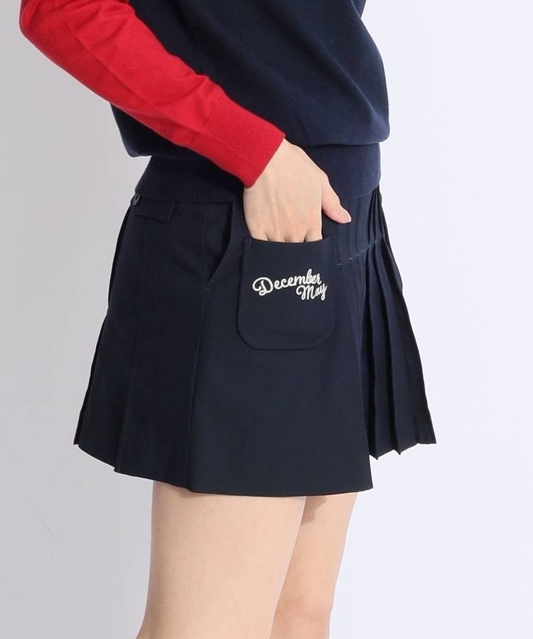 DM 【ストレッチ】一体型ぺチパンツ付フロントプリーツスカート