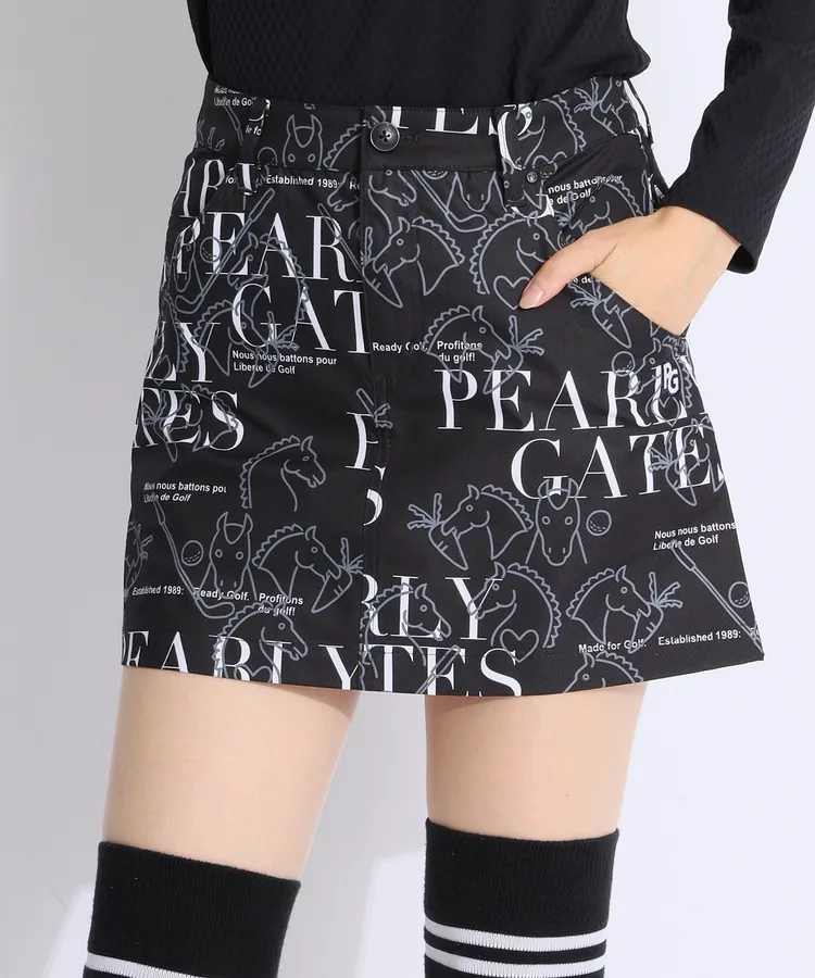 パーリーゲイツ PG 【抗菌消臭】裾プリーツ線画馬柄スカート