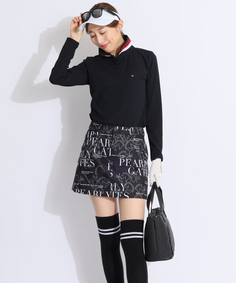 新品● パーリーゲイツ ●ワッフル素材　プリーツスカート　ネイビー/S パーリーゲイツ PG 【抗菌消臭】裾プリーツ線画馬柄スカート