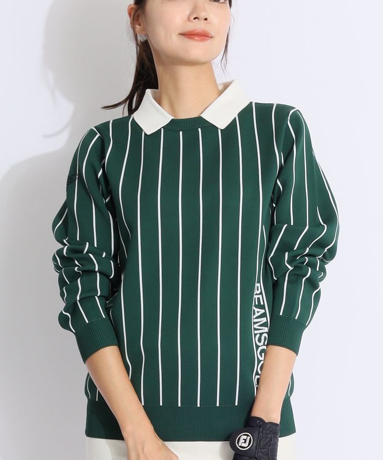 ビームスゴルフ BE 衿付きピンストライプ柄ジャガードニット