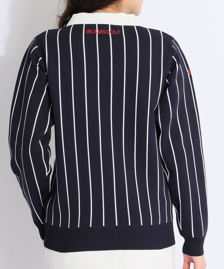 ビームスゴルフ BE 衿付きピンストライプ柄ジャガードニット