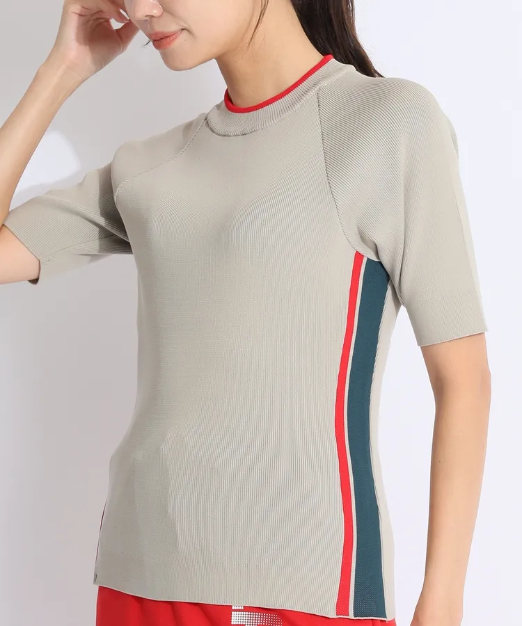 新品未使用タグ付き DECEMBERMAY レディース半袖セーター サイズM ディッセンバーメイ DM サイド配色ライン半袖ラグランリブニット