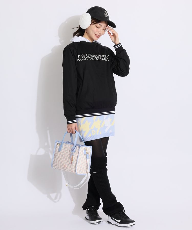 ジャックバニー　ジップアップパーカー 白黒 ロゴプリント ゴルフウエア 2 ジャックバニー JB うさぎ耳付きダンボールフルジップパーカー