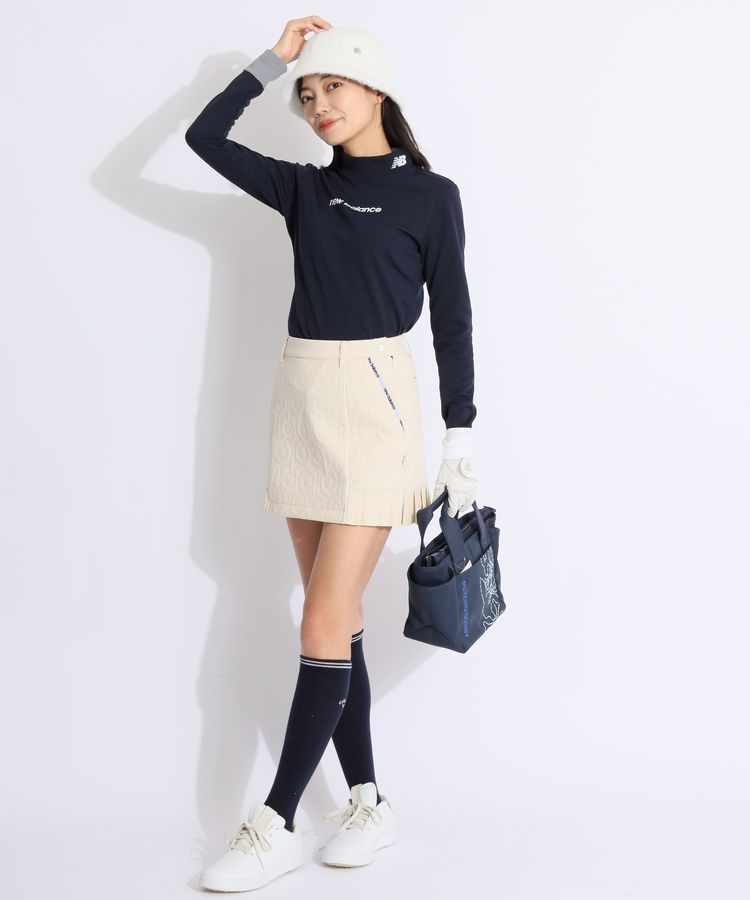 美品new balance ゴルフモックネックとスカート ニューバランスゴルフ NB 【ストレッチ】配色切替モックネック