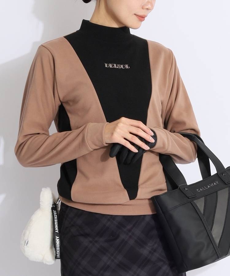 DL Vライン切替フリースモックネック長袖カットソー