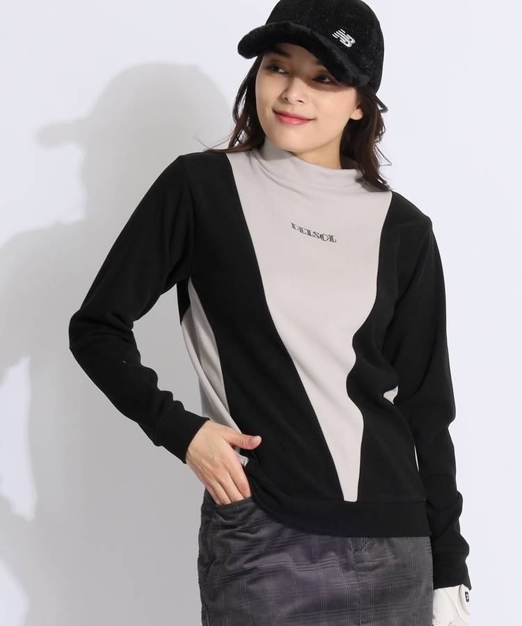 DL Vライン切替フリースモックネック長袖カットソー