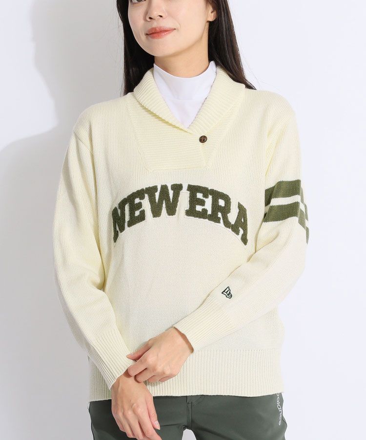 ニューエラ NE ショールカラーパイルロゴニットプルオーバー(オフ