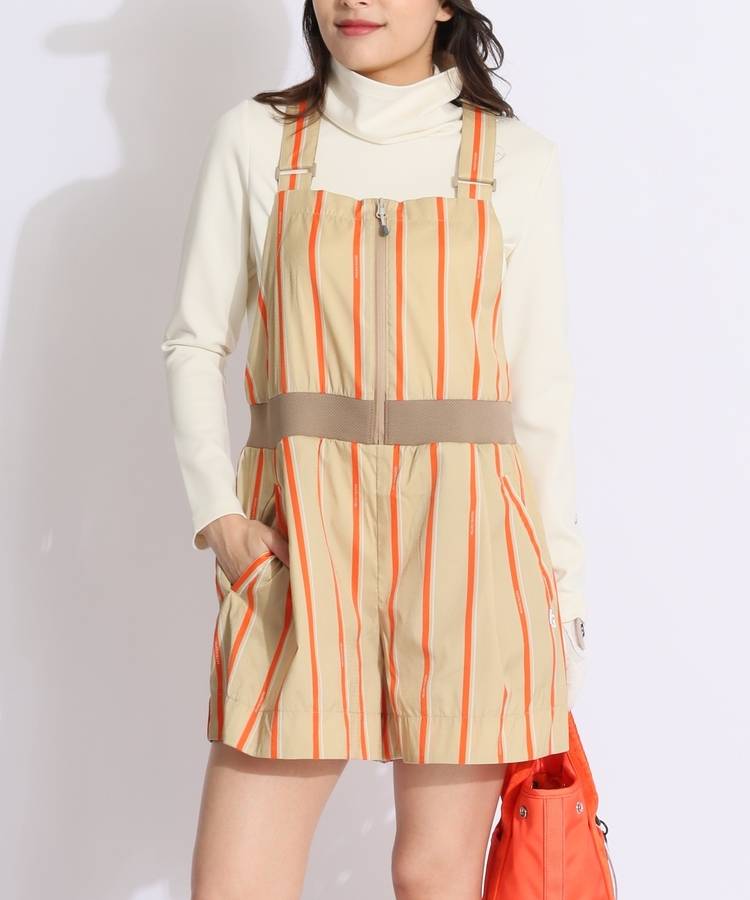 PG 【ストレッチ】リボンストライプ柄サロペット
