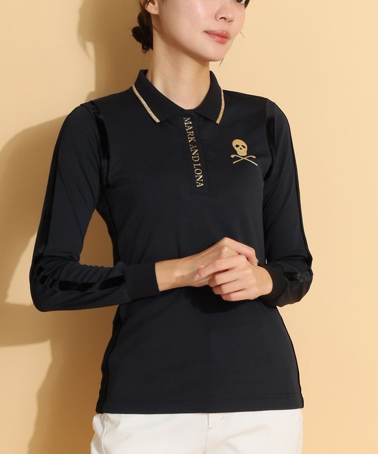 ベロア切替バックロゴプリント長袖ポロシャツ