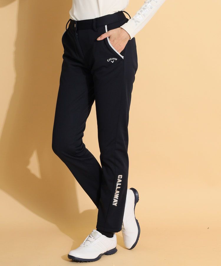3L】秋冬 キャロウェイ ゴルフ 保温 防風 裏起毛 テーパードパンツ 白