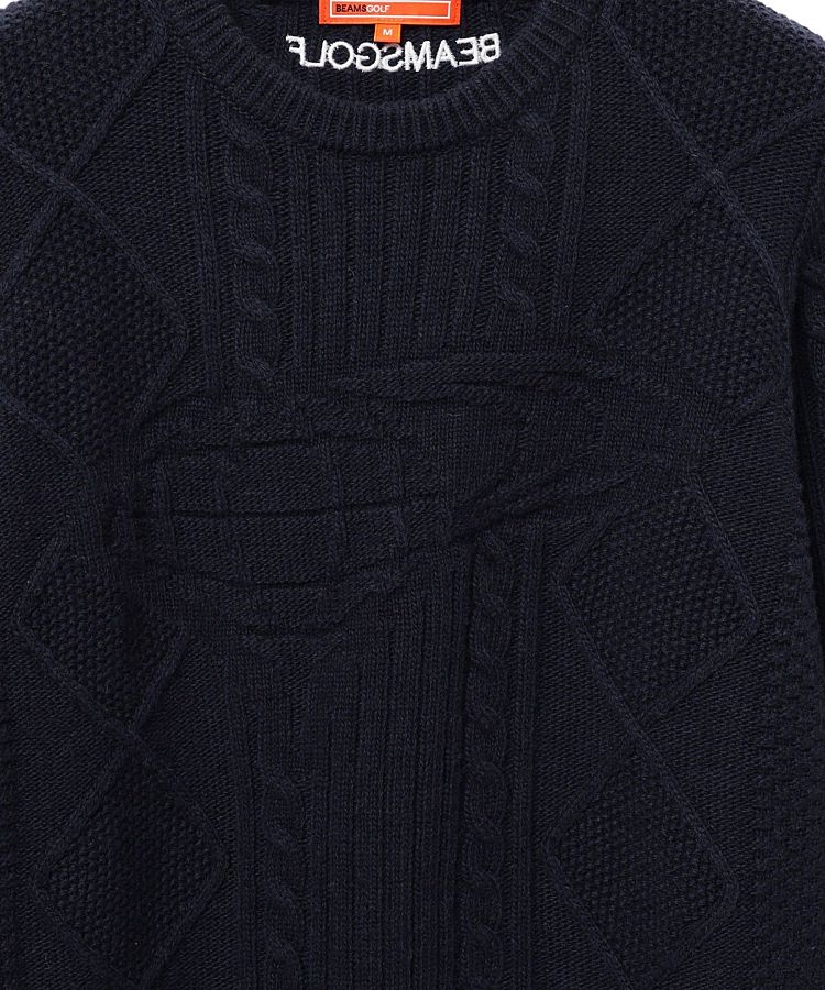 ビームスゴルフ BE 地球デザインクルーネックケーブルニット
