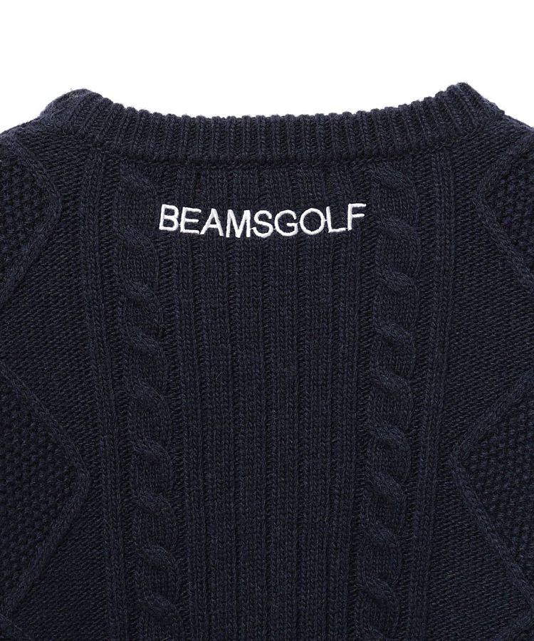 ビームスゴルフ BE 地球デザインクルーネックケーブルニット