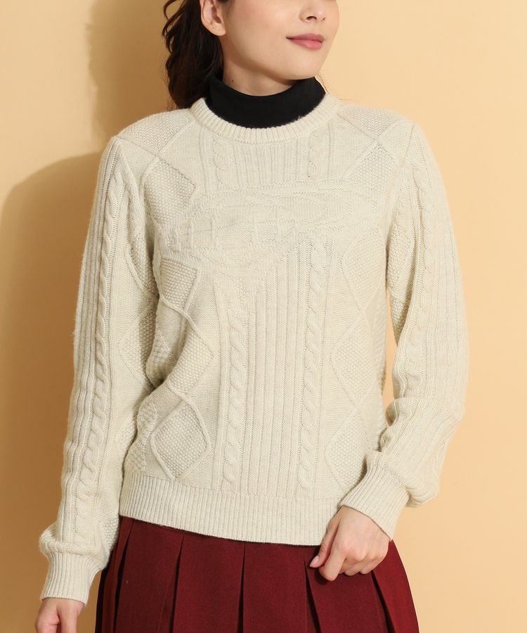 ビームスゴルフ BE 地球デザインクルーネックケーブルニット