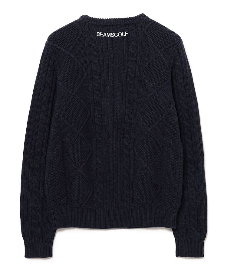 ビームスゴルフ BE 地球デザインクルーネックケーブルニット